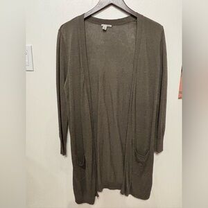 Halogen Olive Open-Front Long Cardigan